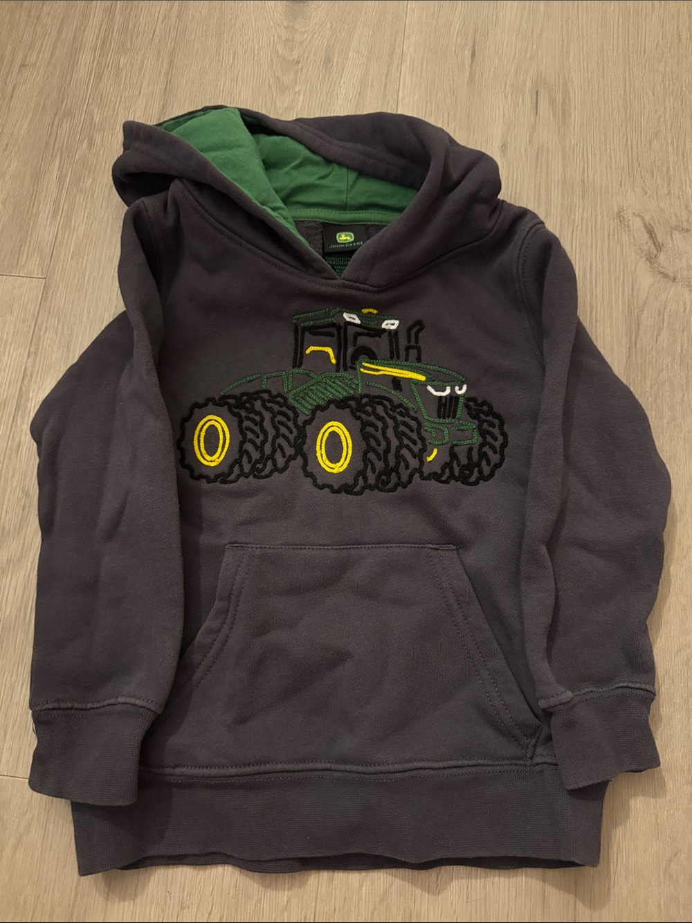 John Deere Gray Hoodie with Green and Yellow Tractor